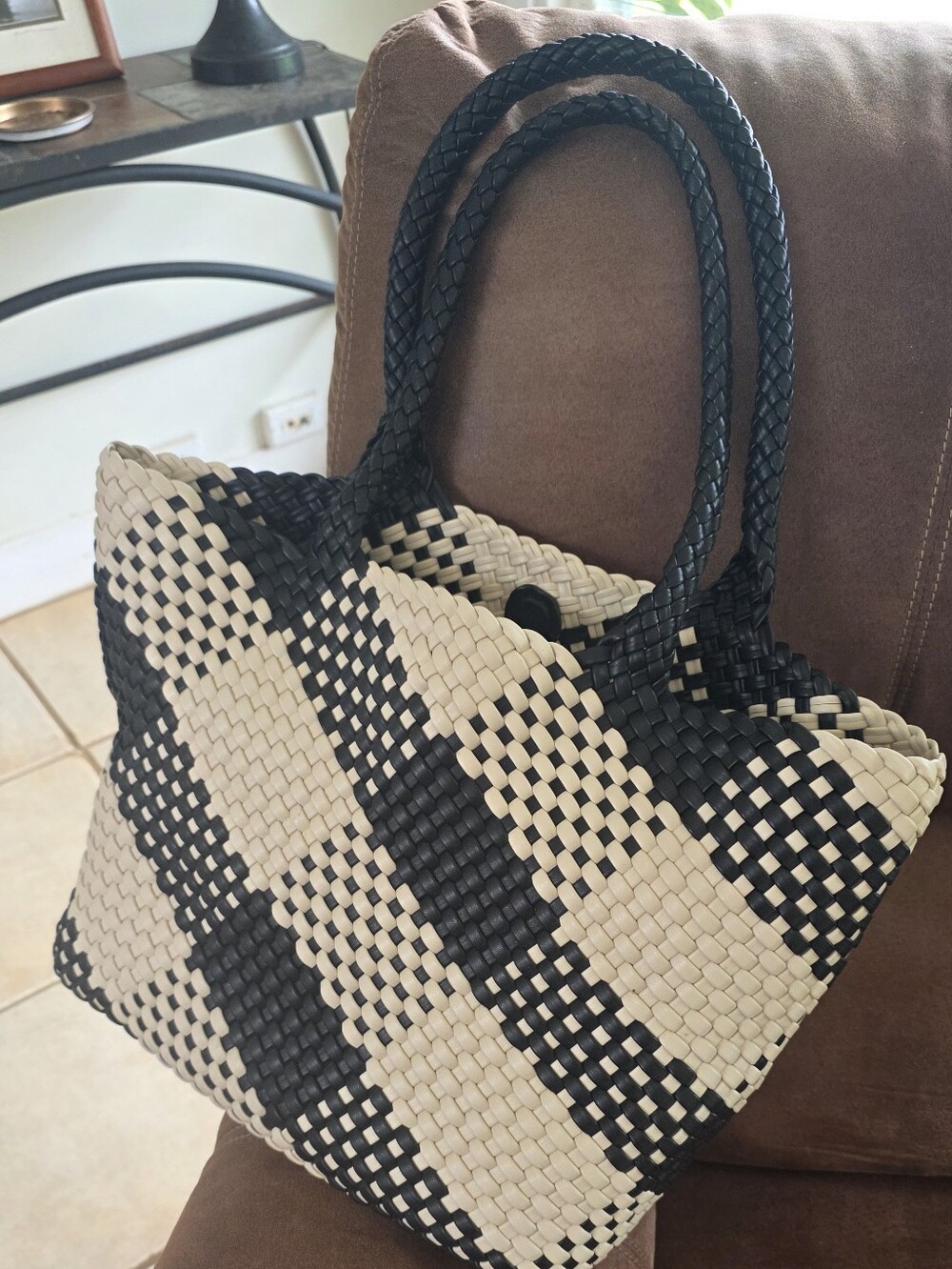Woven Black & Cream Tote Bag